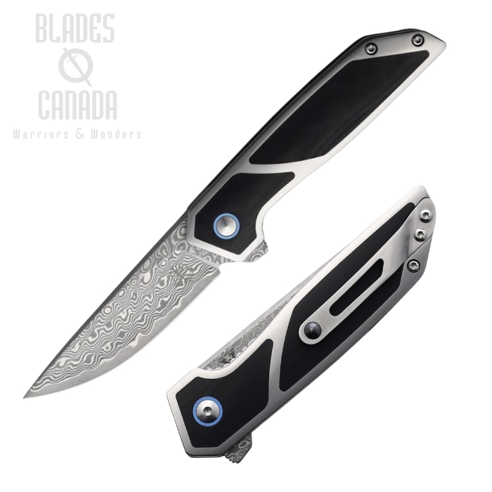 Begg Knives Diamici Flipper Folding Knife, Damascus, G10 black/Stainless, BG015